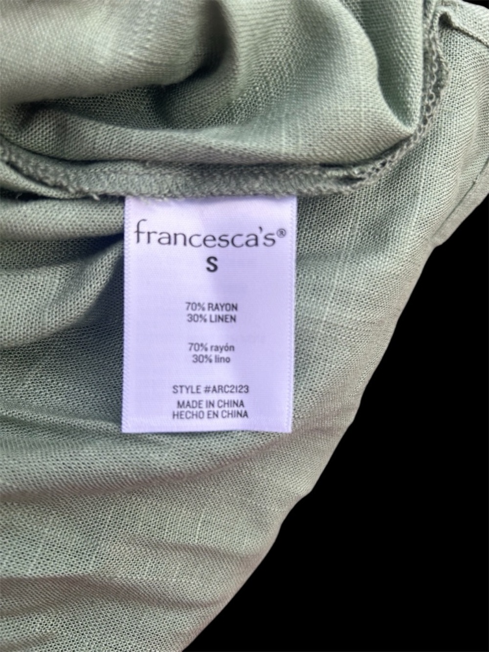 francesca’s Sage Green Button‑Up Top • Rayon Linen • Size Small - Picture 5 of 6
